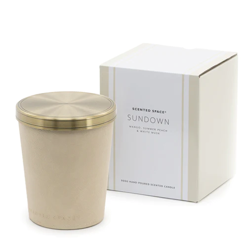 Sundown 900G Vegan Leather Candle Scented Space 1