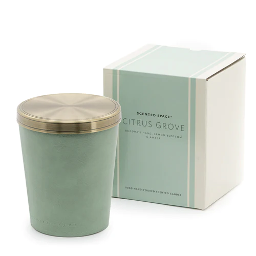 Citrus Grove 900G Vegan Leather Candle Scented Space 1