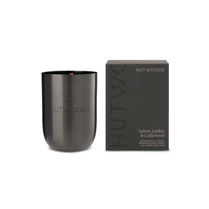 Vetiver Leather Cedarwood Black Candle 1